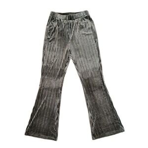 Davi & Dani Flare Leg M Rhinestone Velvet Pants Striped Micro Pleated Disco